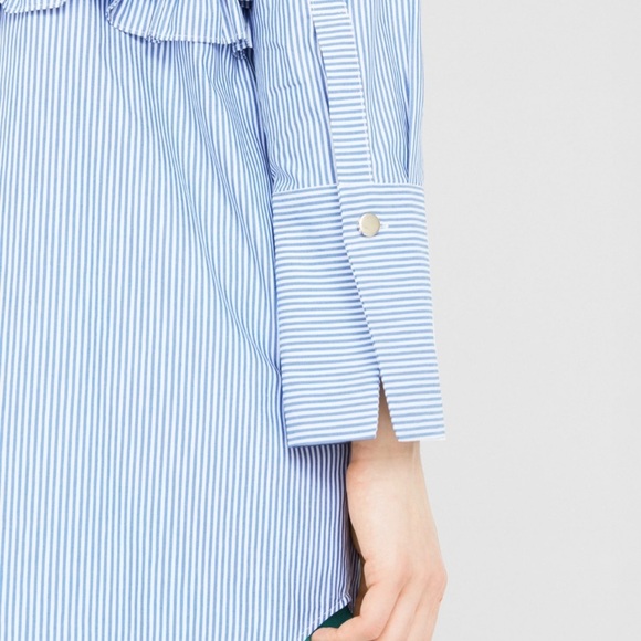 Mango | Ruffled Poplin Shirt Dress Blue Stripe 4 - Picture 9 of 9